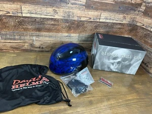 Daytona D6-SFB-XL Helmet Skull Cap W/ SKULL FLAMES BLUE Bike DOT Motorcycle - XL - Picture 1 of 8