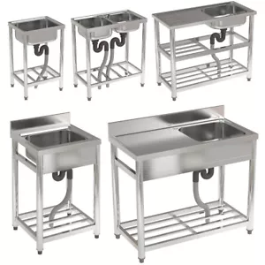 More details for stainless steel commercial kitchen sinks 1/2 bowl catering restaurant with shelf