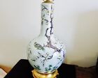 Antique, Vintage Asian Celadon Blue Porcelain Table Lamp Hand Painted  