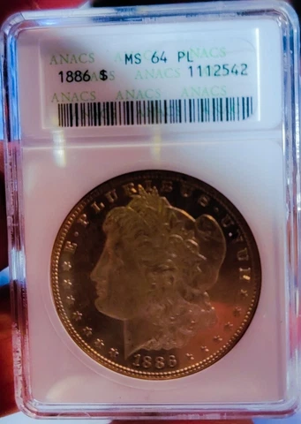 1886 MS64 PL Morgan Silver  Dollar Proof Like . Old Holder. 2542 Cover