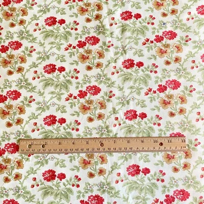 1.4 YD Red Tan Floral Fabric Moda Quilting Cotton Print - Image 1 of 4