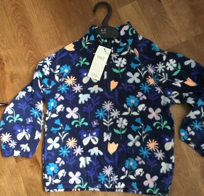 M&S Girls Half Zip Floral Fleece Top Blue Mix Age 4-5yr BNWT - Image 1 of 4