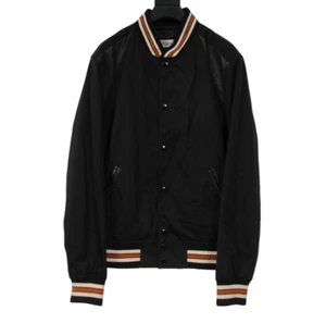 Coach Mens Varsity Jacket Size US M IT 50 Black Gold Tan Leather Trim Teddy - Picture 1 of 12