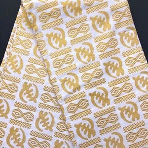 African fabric, Ankara fabric, Metallic gold color, Adinkra glitter print fabric - Picture 1 of 3