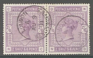 1883 2/6 Deep Lilac SG 179 - Superb Used pair. Cat £450+ Queen Victoria - Picture 1 of 1