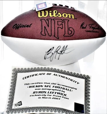 Pase de prensa autografiado por Byron Leftwich de fútbol americano Wilson de la NFL firmado 2003 certificado de autenticidad  Foto 1 de 3