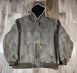 Vintage Carhartt 3XL Distressed  Faded Green Lined Thermal Zip Up Jacket - Picture 1 of 17