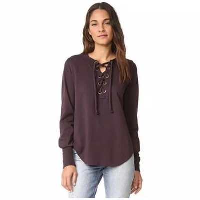 Young Fabulous and Broke YFB Noelle Lace Up Sweatshirt Eggplant Size S - Image 1 of 4