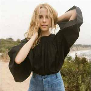 Doen Capo Solid Black Blouse Top Wide Sleeves Cotton Shirt Resort XS  - Picture 1 of 11