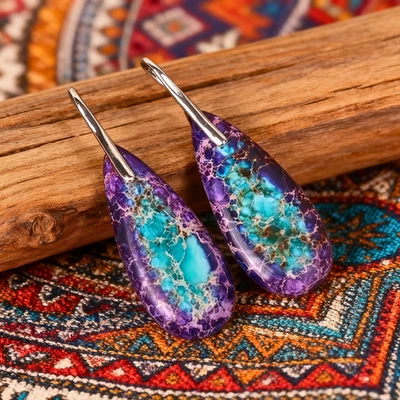 Purple Sea Sediment Drop Dangle Natural Stone Healing Reiki WomenEarrings Gift - Image 1 of 3