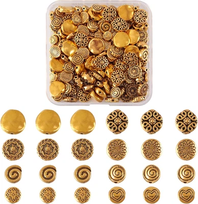 160 piezas de cuentas espaciadoras redondas planas de oro antiguo 6-12 mm disco de moneda de metal tibetano círculo Foto 1 de 4