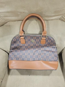 London Fog Tulip Signature Satchel Vegan Leather Brown Cognac Purse - Picture 1 of 12