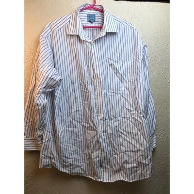 Jos A Bank 男式衬衫尺寸 16.5-33 白色蓝色长袖条纹保持凉爽 — 第 1/3 张图片