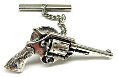 Tie Pin Sterling Silver Revolver Gun Longhorn on Handle Bell Trading Post Stamp - Image 1 of 4