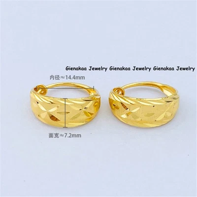 Pure 999 24K Yellow Gold Carved Lucky Full Star Earrings Hoop 3.6g 14*7mm - Image 1 of 4