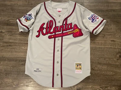 Authentic Mitchell Ness 1999 Atlanta Braves Chipper Jones World Series Jersey 44 - Image 1 of 4