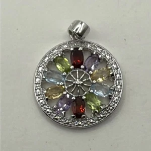 Vintage Colorful Circle 925 Sterling Silver Pendant Birth Stone Rhinestone - Picture 1 of 7