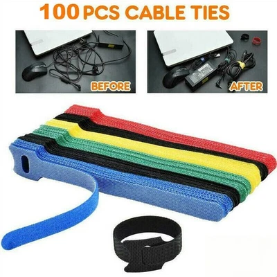 100x Reusable Ties Velcros Hook and Loop Fastener Tape Nylon Cable Ties Straps - Image 1 of 4