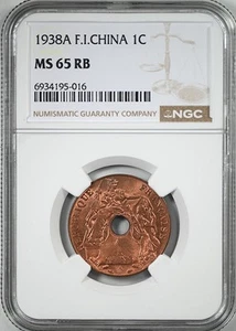 1938 A F.I. China French Indo-China 1C Cent NGC MS65RB - Picture 1 of 5