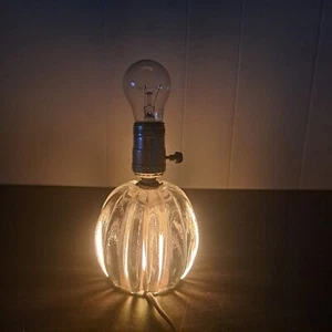 Vintage Pumpkin Shaped Clear Glass Lamp W Inner Light Superb Holiday Rare Decor - Picture 1 of 8