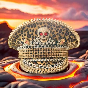 Steampunk Captain Hat Rhinestone Festival Steampunk Party Military Cap Sequin - Picture 1 of 6