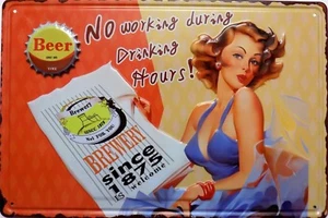 Plate Metal Vintage Pin Up No Working Beer - 30 X 20 CM Relief - Picture 1 of 1