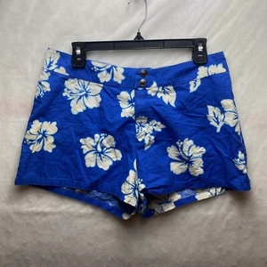 Pantalones cortos deportivos para mujer O.P talla L azul floral algodón hawaiano - Imagen 1 de 5