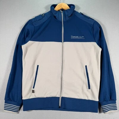 Chaqueta deportiva Marc Ecko para hombre grande azul blanco cuello falso ropa de calle charretera Foto 1 de 4