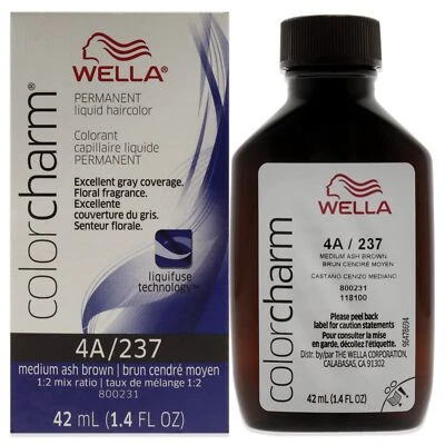 WELLA colorcharm cor de cabelo líquido permanente para cobertura cinza, 4A cinza média marrom - Imagem 1 de 4