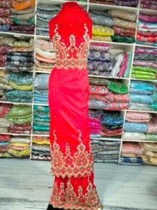 Indian Raw Silk Nigerian George Wrapper Hand Beaded African Fabric For Women - Picture 1 of 5