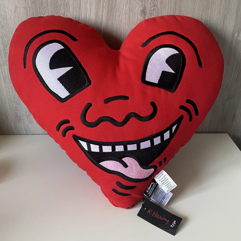 Keith Haring Red Heart Cushion Large Official By Typo Graffiti Street Artist  - Image 1 of 4