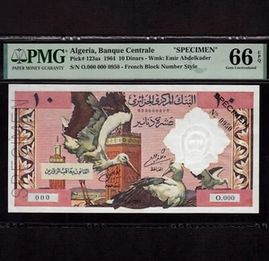 Algeria 10 dinari 1964 P-123as * PMG Gemma Unc 66 EPQ * Esemplare * - Foto 1 di 8
