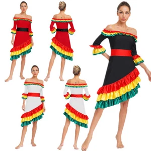 Women Dress Costume Off Shoulder Salsa Dancer Festival Party Spanish Dancwear - Picture 1 of 28