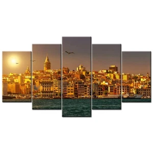 Canvas Wall Art Istanbul Turkey Sunset Painting Prints Picture Modern 5 Pieces - Picture 1 of 5