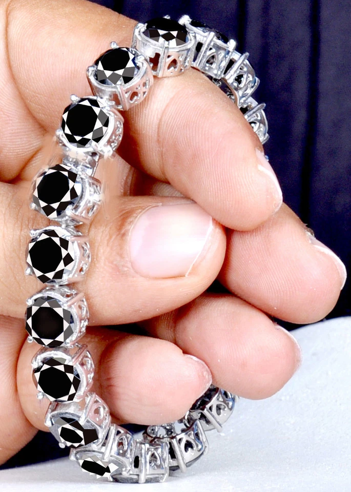 42.50 Ct Black Color Real Moissanite 925 Sterling Silver Wedding Bracelet 6 Inch - Image 1 of 1