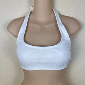 Xhilaration Swim Bathing Suit Top Size L 8-10 White Ribbed Knit Removable Pads - Picture 1 of 5