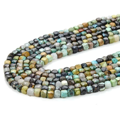 4MM Natural Turquoise Gemstone Grd A Micro Faceted Square Cube Loose Beads (P20) - Image 1 of 3