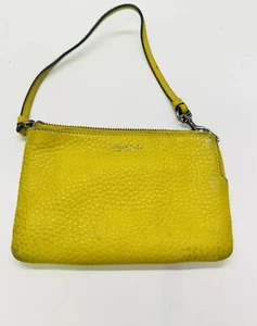 Coach Wristlet Bag Pebble Leather Yellow ( F64709) - Picture 1 of 5