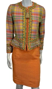 OSCAR DE LA RENTA Saks Fifth Avenue 2 PIEZAS Chaqueta Acolchada Multicolor Falda Traje 6 - Imagen 1 de 16