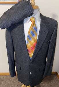 VTG Bill Blass Saks 5th Ave 42L Gray Chalk Stripe Wool 2 pc Suit Pants 38 x 31