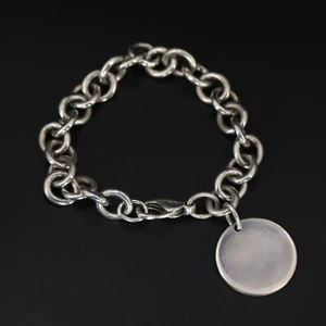 Sterling Silver - TIFFANY & CO Engravable Charm 7" Cable Chain Bracelet - 35g - Picture 1 of 5
