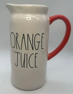 RAE DUNN Orange Juice Pitcher- White W/ Orange Handle Ceramic- Heavy - Picture 1 of 7