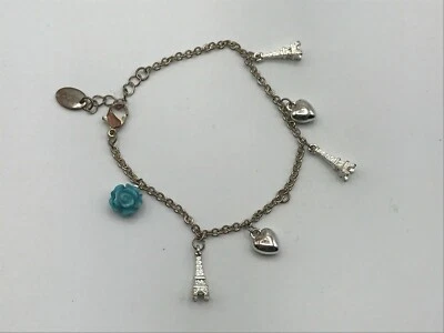 Pulsera Claire's Charm Torre Eiffel Corazón Flor Azul 7" Largo J1 Foto 1 de 4
