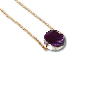 Chain Necklace with Pressed Purple Petal Pendant, Nature Inspired Gift