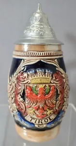 Vintage handbemalter deutscher Bierstein mit Tiroler Adlerwappen & Alpenbild 7 Zoll - Bild 1 von 11