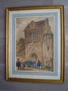GRAND DESSIN ANCIEN CRAYON ENCRE AQUARELLE XIX°s DECOR RENAISSANCE - Imagen 1 de 12