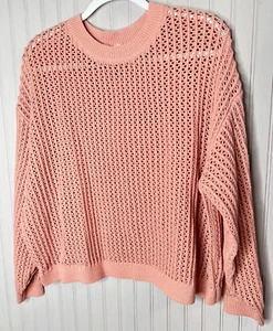 Old Navy Women SWEATER 2X Peachy Pink Open Knit Pullover Cotton Breathable NEW - Picture 1 of 11