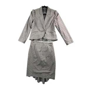 VTG Nine West Womens 10 Gray Plaid Blazer Skirt Suit Set Classic Office Academia - Picture 1 of 13