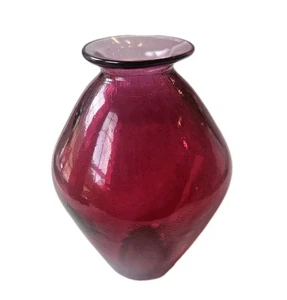 Künstler signierte mundgeblasene Kunstglasvase Preiselbeerrote Farbe 6,5" hoch - Bild 1 von 6