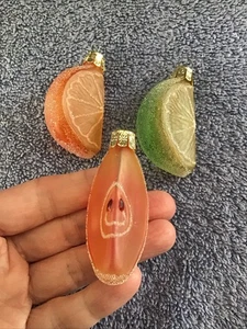 Glass Fruit Christmas Ornament LIME WEDGE Slice Orange SUGARED Lot 3 - Picture 1 of 13